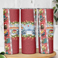 New Zealand Merry Christmas Skinny Tumbler Maori Animals Xmas Style and Koru Tattoo Red Color LT03 - Polynesian Pride