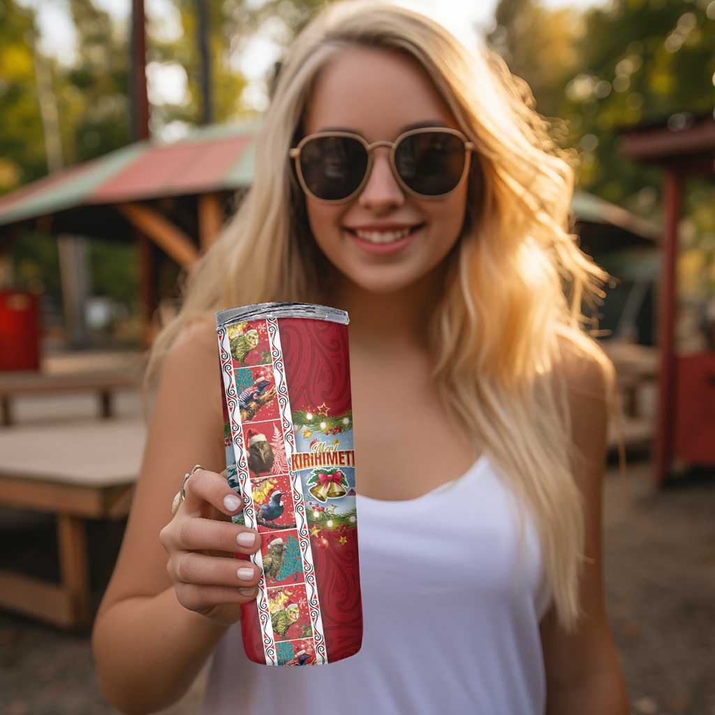 New Zealand Merry Christmas Skinny Tumbler Maori Animals Xmas Style and Koru Tattoo Red Color LT03 - Polynesian Pride
