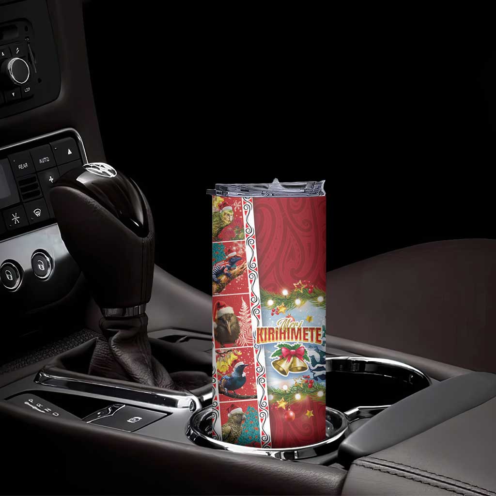 New Zealand Merry Christmas Skinny Tumbler Maori Animals Xmas Style and Koru Tattoo Red Color LT03 - Polynesian Pride