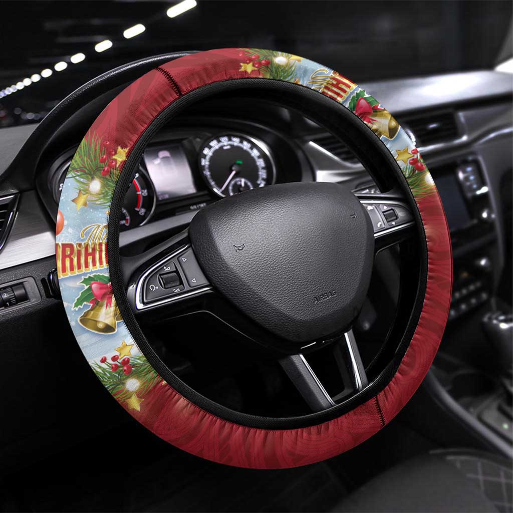 New Zealand Merry Christmas Steering Wheel Cover Maori Animals, Koru Tattoo - Red Xmas Style LT03 Universal Fit Red - Polynesian Pride