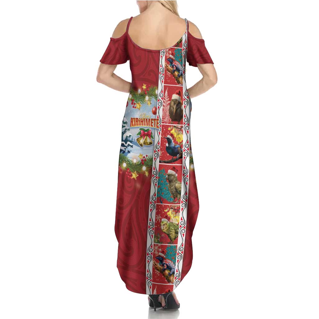 New Zealand Merry Christmas Summer Maxi Dress Maori Animals, Koru Tattoo - Red Xmas Style LT03 - Polynesian Pride