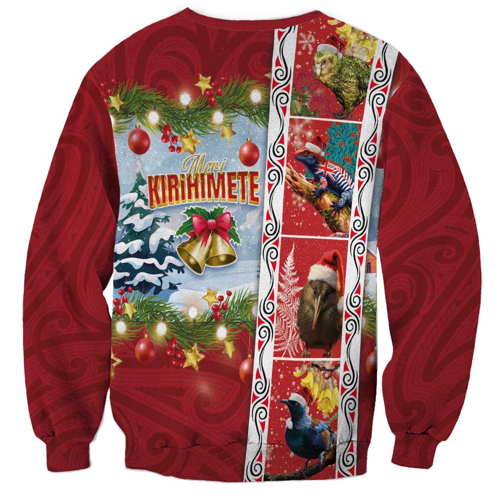 New Zealand Merry Christmas Sweatshirt Maori Animals, Koru Tattoo - Red Xmas Style LT03 - Polynesian Pride