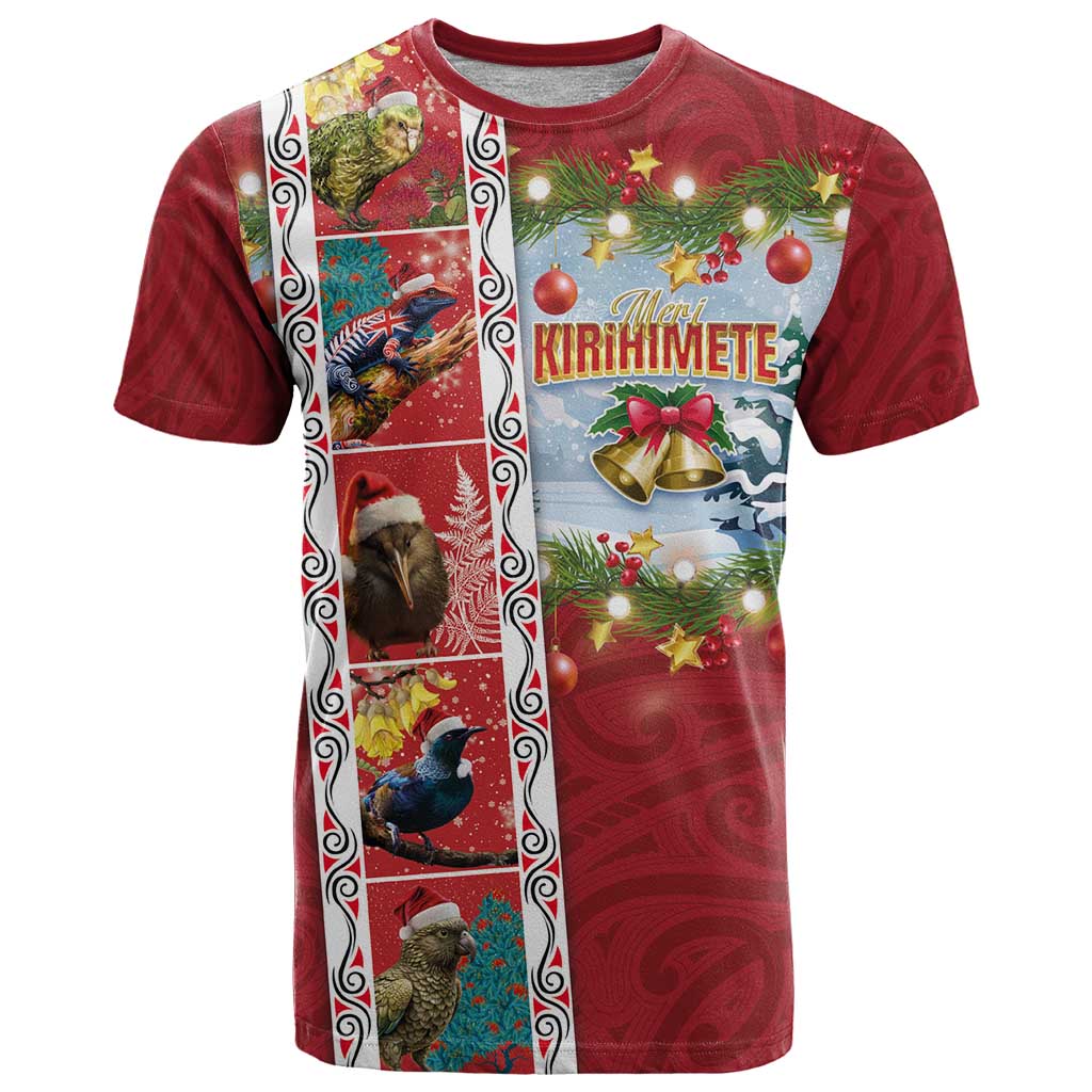New Zealand Merry Christmas T Shirt Maori Animals, Koru Tattoo - Red Xmas Style LT03 Red - Polynesian Pride