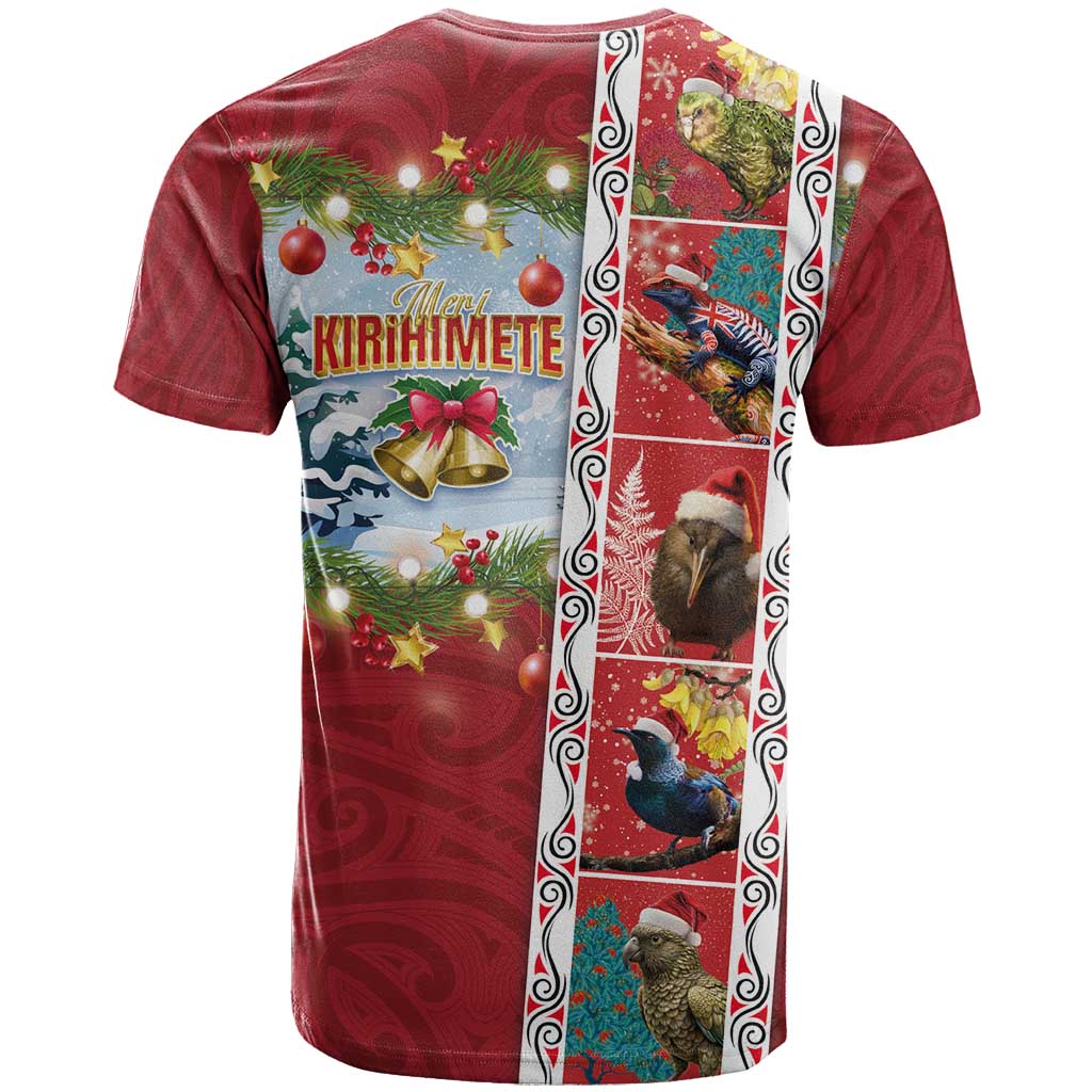 New Zealand Merry Christmas T Shirt Maori Animals, Koru Tattoo - Red Xmas Style LT03 - Polynesian Pride