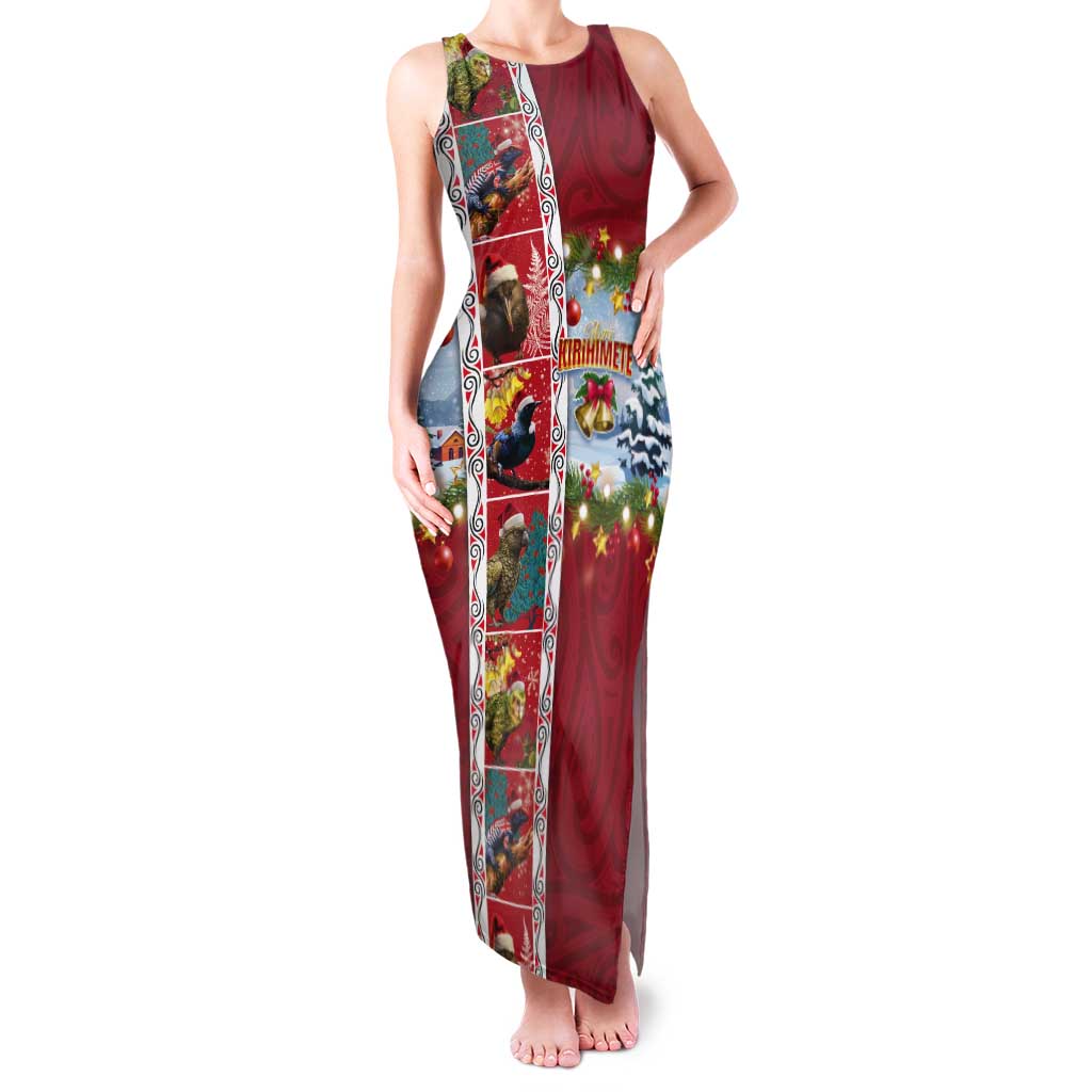 New Zealand Merry Christmas Tank Maxi Dress Maori Animals, Koru Tattoo - Red Xmas Style LT03 Women Red - Polynesian Pride