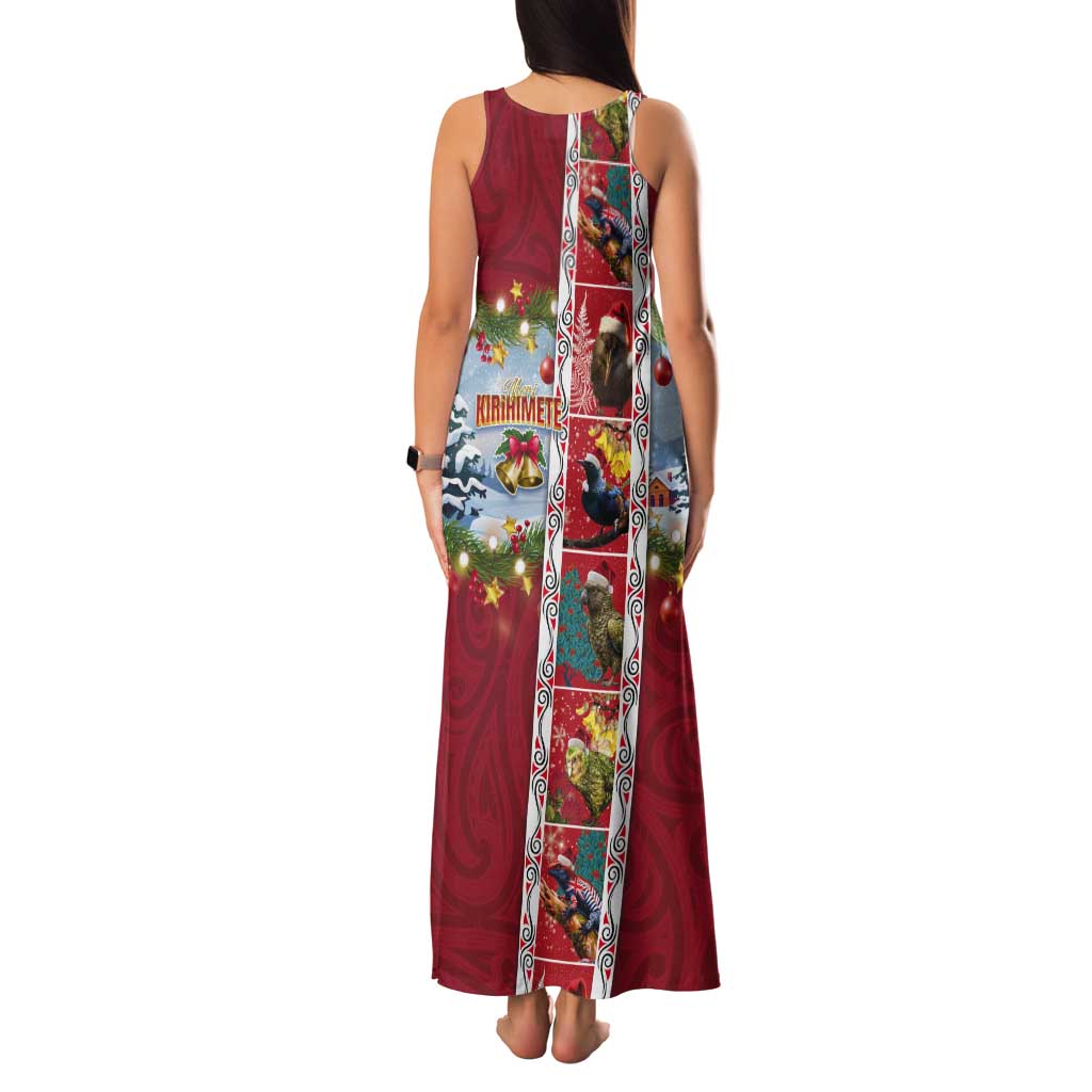 New Zealand Merry Christmas Tank Maxi Dress Maori Animals, Koru Tattoo - Red Xmas Style LT03 - Polynesian Pride