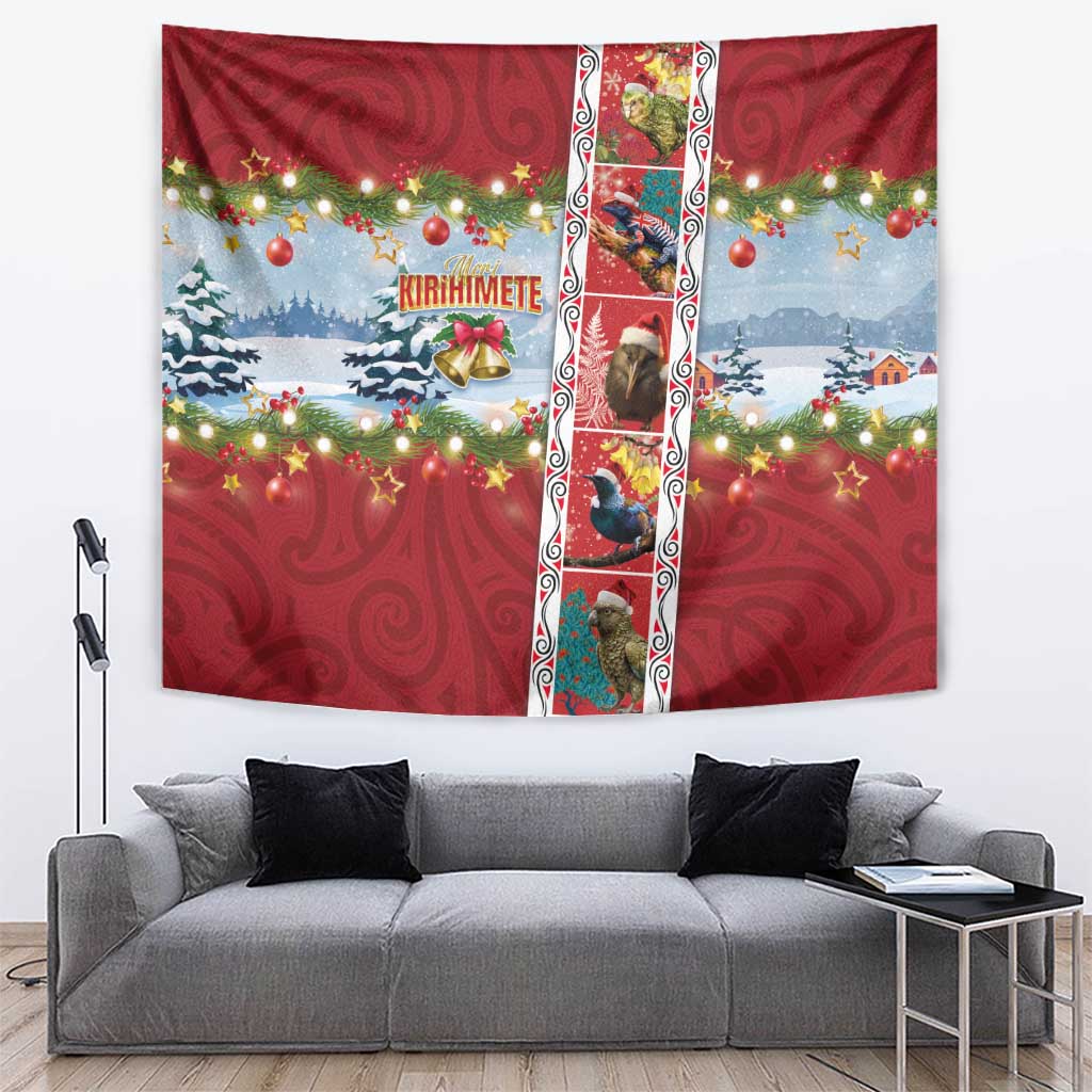 New Zealand Merry Christmas Tapestry Maori Animals, Koru Tattoo - Red Xmas Style LT03 Red - Polynesian Pride