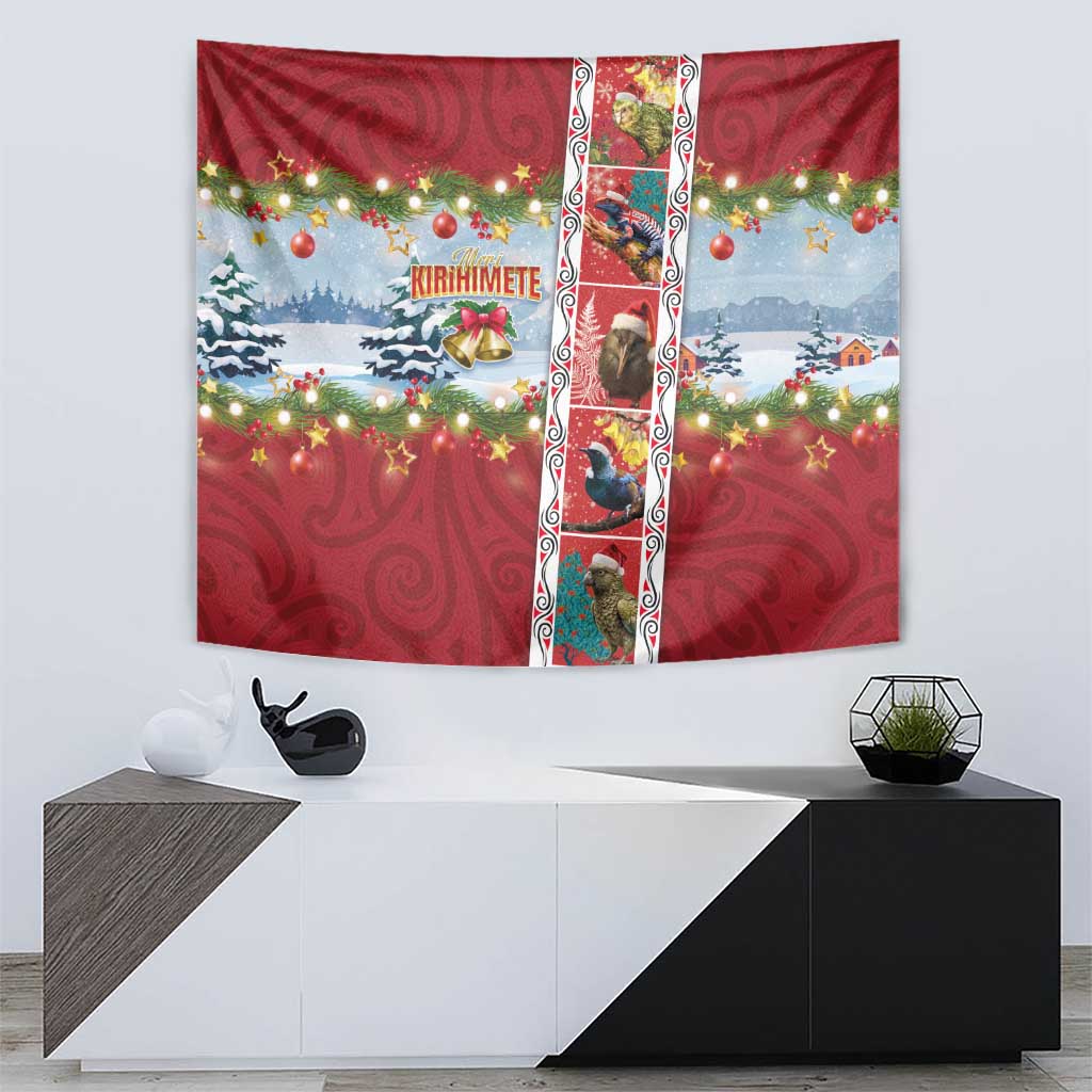 New Zealand Merry Christmas Tapestry Maori Animals, Koru Tattoo - Red Xmas Style LT03 - Polynesian Pride