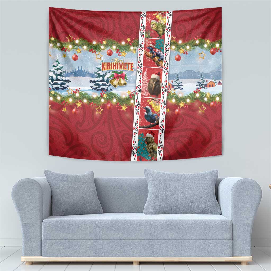 New Zealand Merry Christmas Tapestry Maori Animals, Koru Tattoo - Red Xmas Style LT03 - Polynesian Pride
