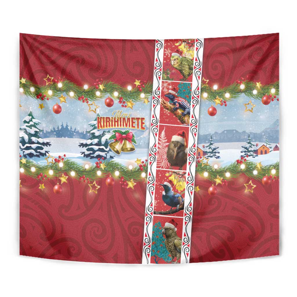 New Zealand Merry Christmas Tapestry Maori Animals, Koru Tattoo - Red Xmas Style LT03 - Polynesian Pride