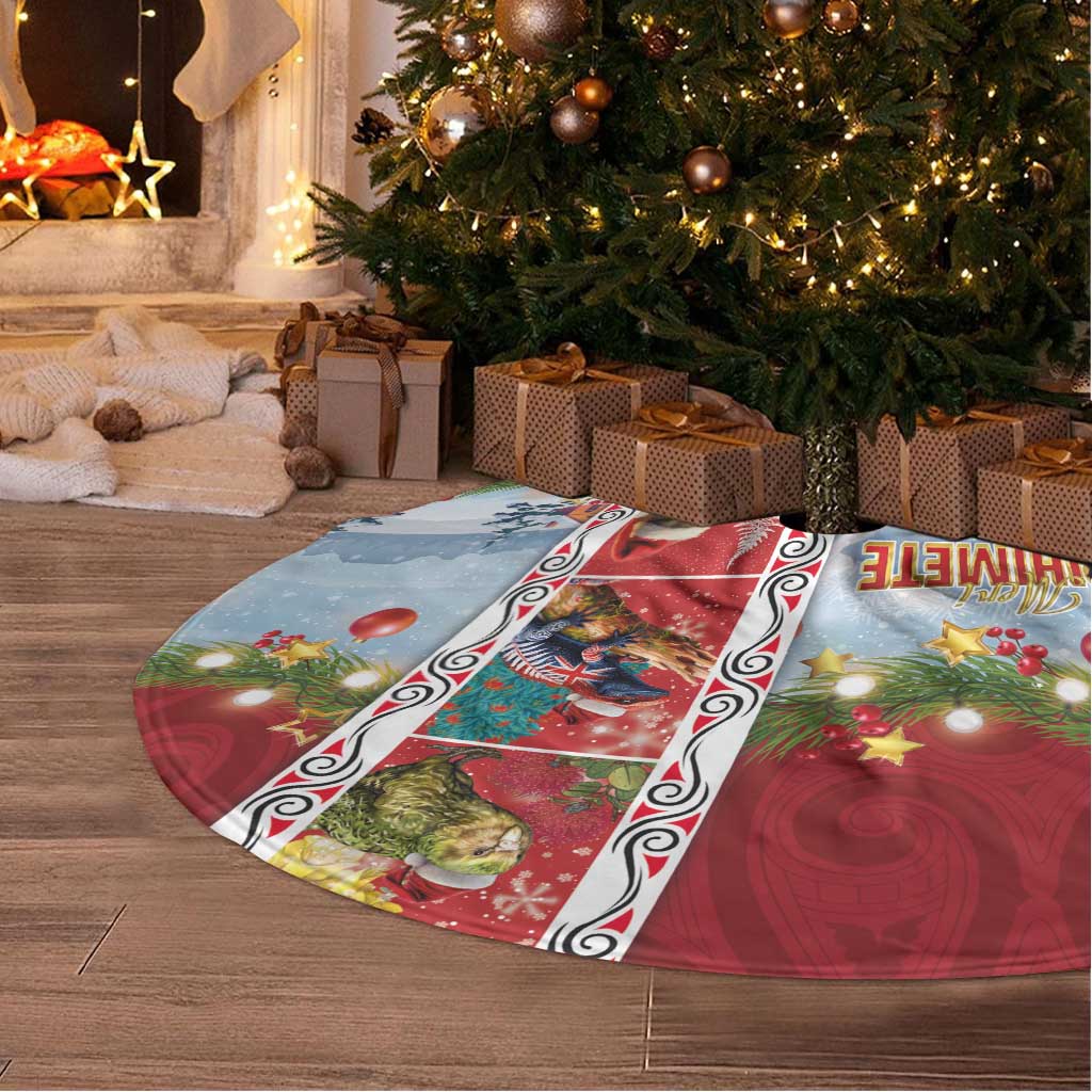 New Zealand Merry Christmas Tree Skirt Maori Animals, Koru Tattoo - Red Xmas Style LT03 - Polynesian Pride