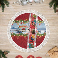 New Zealand Merry Christmas Tree Skirt Maori Animals, Koru Tattoo - Red Xmas Style LT03 Fringed Red - Polynesian Pride