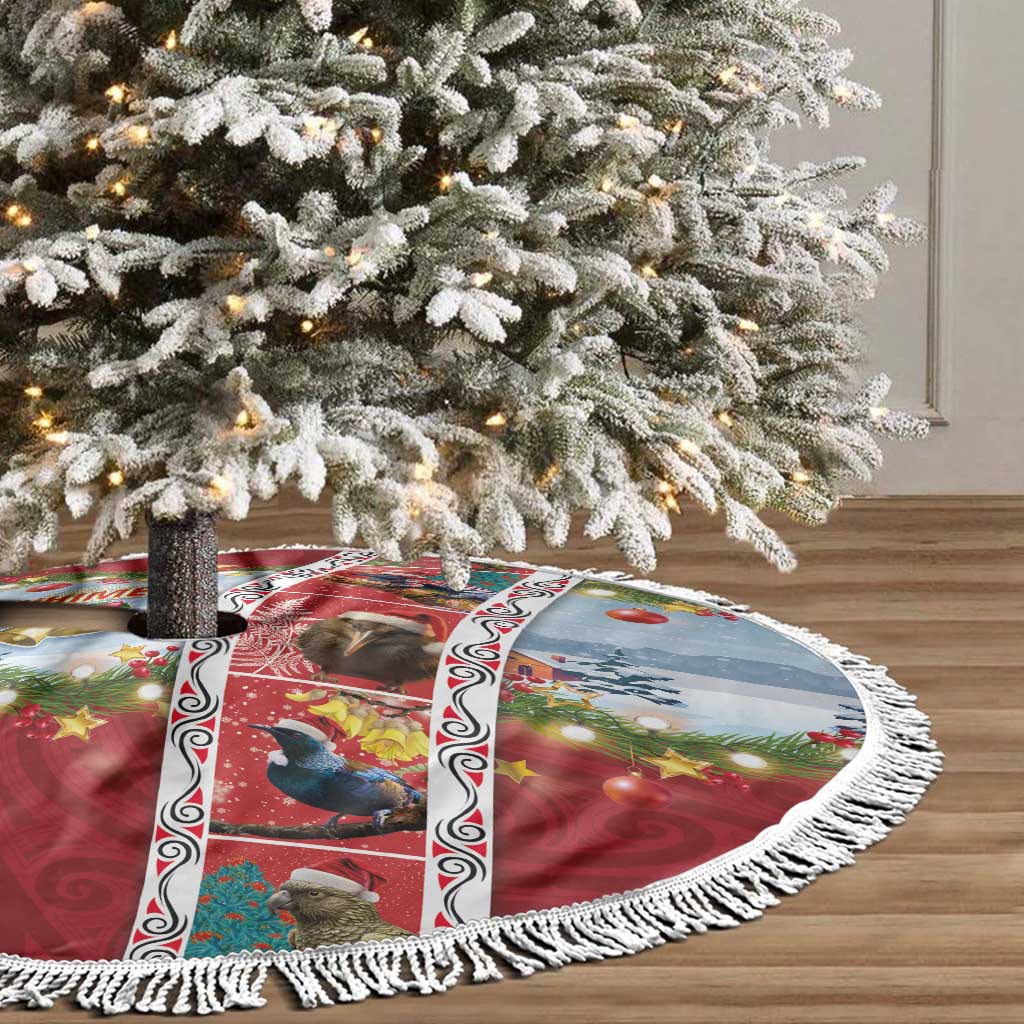 New Zealand Merry Christmas Tree Skirt Maori Animals, Koru Tattoo - Red Xmas Style LT03 - Polynesian Pride