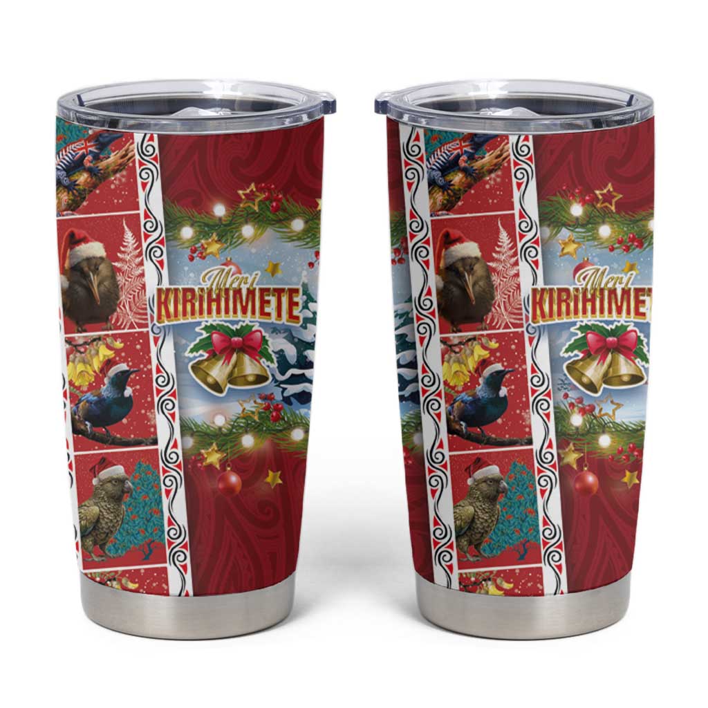 New Zealand Merry Christmas Tumbler Cup Maori Animals Xmas Style and Koru Tattoo Red Color LT03 Red - Polynesian Pride