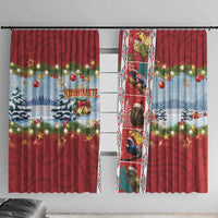 New Zealand Merry Christmas Window Curtain Maori Animals, Koru Tattoo - Red Xmas Style LT03 With Hooks Red - Polynesian Pride