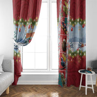 New Zealand Merry Christmas Window Curtain Maori Animals, Koru Tattoo - Red Xmas Style LT03 - Polynesian Pride