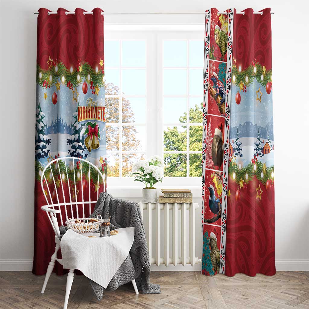 New Zealand Merry Christmas Window Curtain Maori Animals, Koru Tattoo - Red Xmas Style LT03 - Polynesian Pride