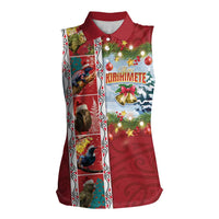 New Zealand Merry Christmas Women Sleeveless Polo Shirt Maori Animals, Koru Tattoo - Red Xmas Style LT03 Female Red - Polynesian Pride
