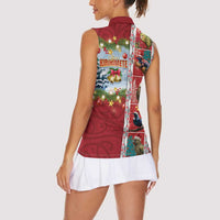 New Zealand Merry Christmas Women Sleeveless Polo Shirt Maori Animals, Koru Tattoo - Red Xmas Style LT03 - Polynesian Pride
