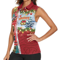 New Zealand Merry Christmas Women Sleeveless Polo Shirt Maori Animals, Koru Tattoo - Red Xmas Style LT03 - Polynesian Pride