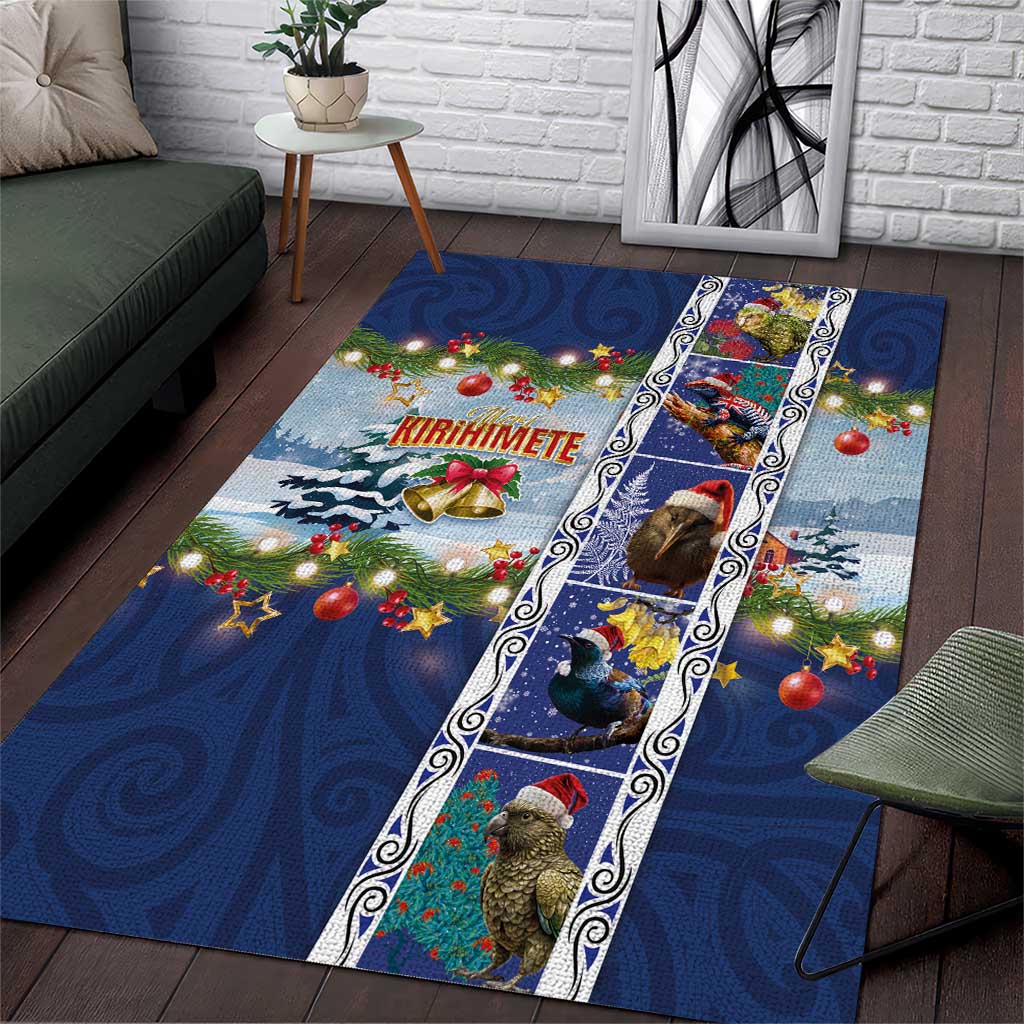 New Zealand Merry Christmas Area Rug Maori Animals, Koru Tattoo - Blue Xmas Style LT03 Blue - Polynesian Pride