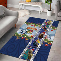 New Zealand Merry Christmas Area Rug Maori Animals, Koru Tattoo - Blue Xmas Style LT03 - Polynesian Pride