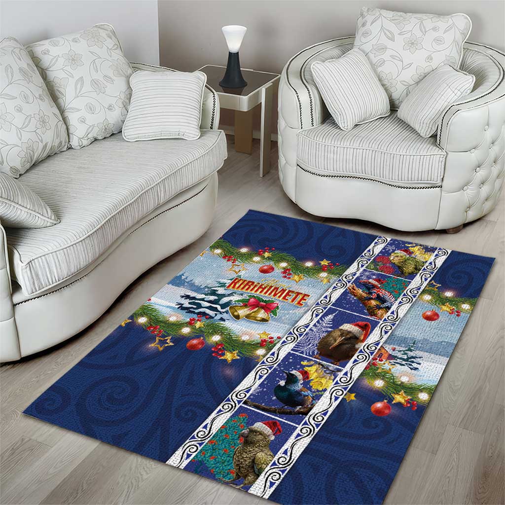 New Zealand Merry Christmas Area Rug Maori Animals, Koru Tattoo - Blue Xmas Style LT03 - Polynesian Pride