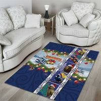 New Zealand Merry Christmas Area Rug Maori Animals, Koru Tattoo - Blue Xmas Style LT03 - Polynesian Pride