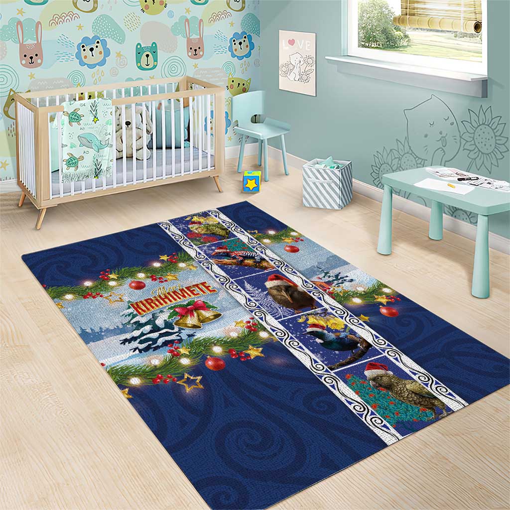 New Zealand Merry Christmas Area Rug Maori Animals, Koru Tattoo - Blue Xmas Style LT03 - Polynesian Pride