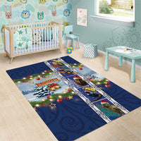New Zealand Merry Christmas Area Rug Maori Animals, Koru Tattoo - Blue Xmas Style LT03 - Polynesian Pride