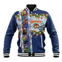 New Zealand Merry Christmas Baseball Jacket Maori Animals, Koru Tattoo - Blue Xmas Style LT03 Unisex Blue - Polynesian Pride