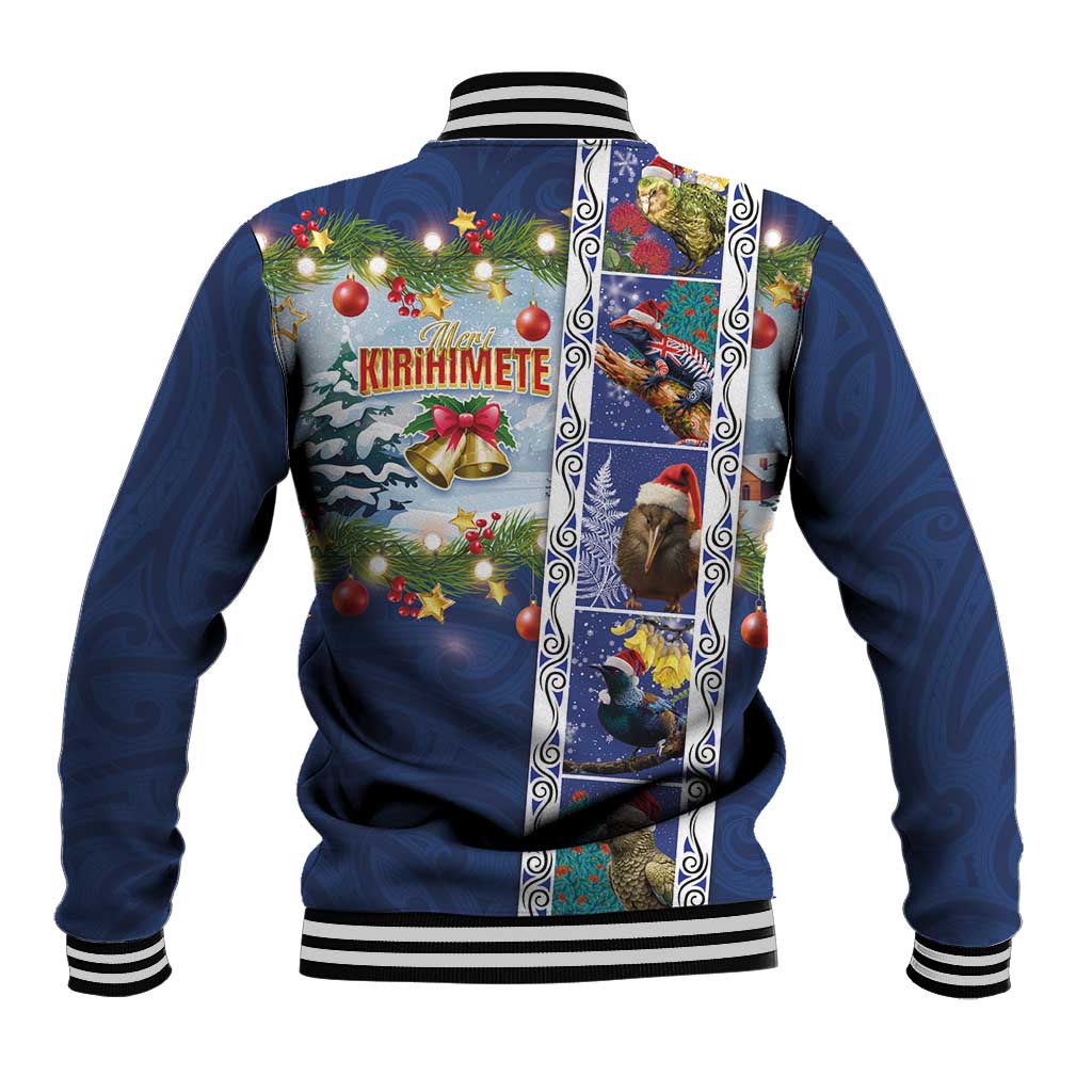 New Zealand Merry Christmas Baseball Jacket Maori Animals, Koru Tattoo - Blue Xmas Style LT03 - Polynesian Pride