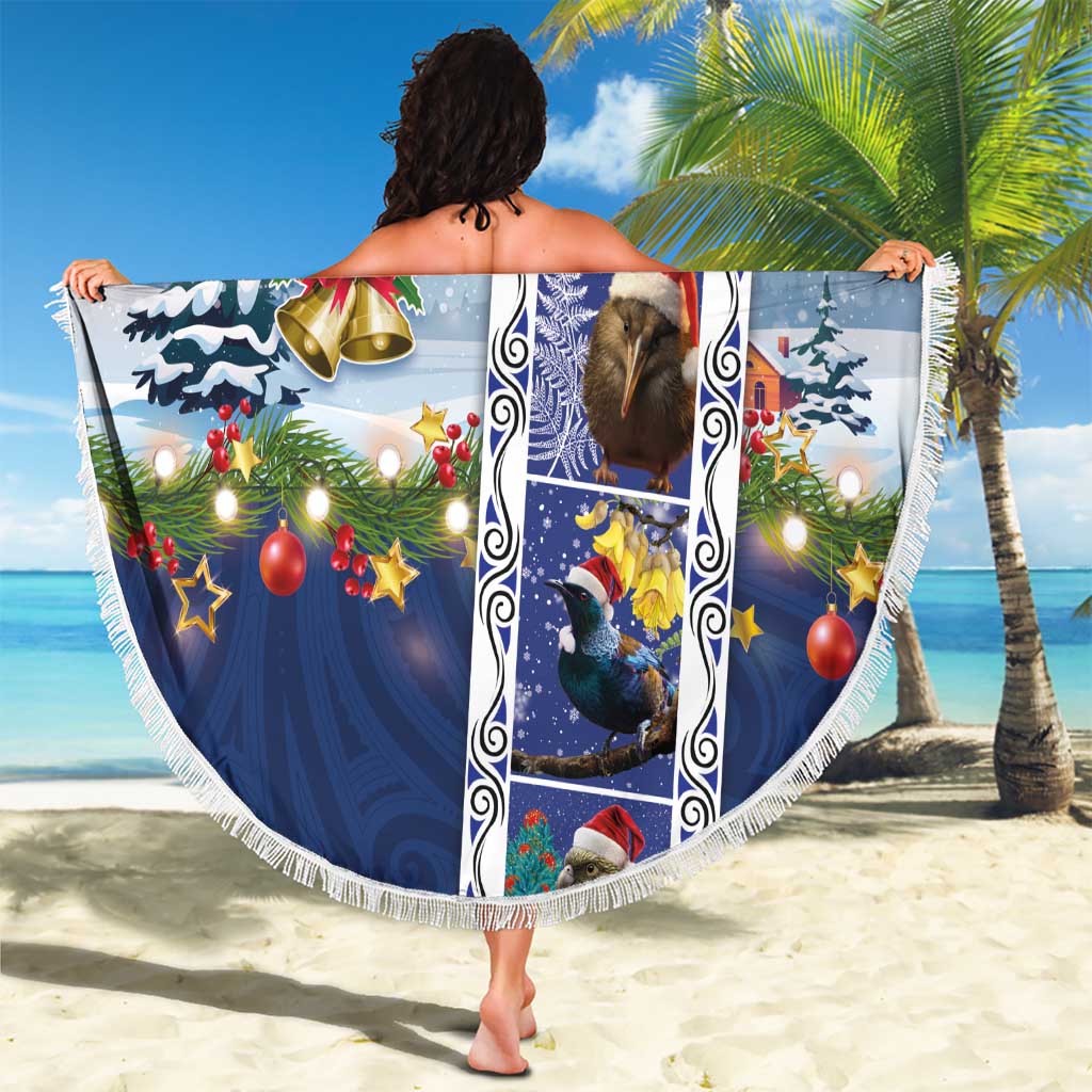 New Zealand Merry Christmas Beach Blanket Maori Animals, Koru Tattoo - Blue Xmas Style LT03 - Polynesian Pride