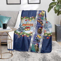 New Zealand Merry Christmas Blanket Maori Animals, Koru Tattoo - Blue Xmas Style LT03 - Polynesian Pride