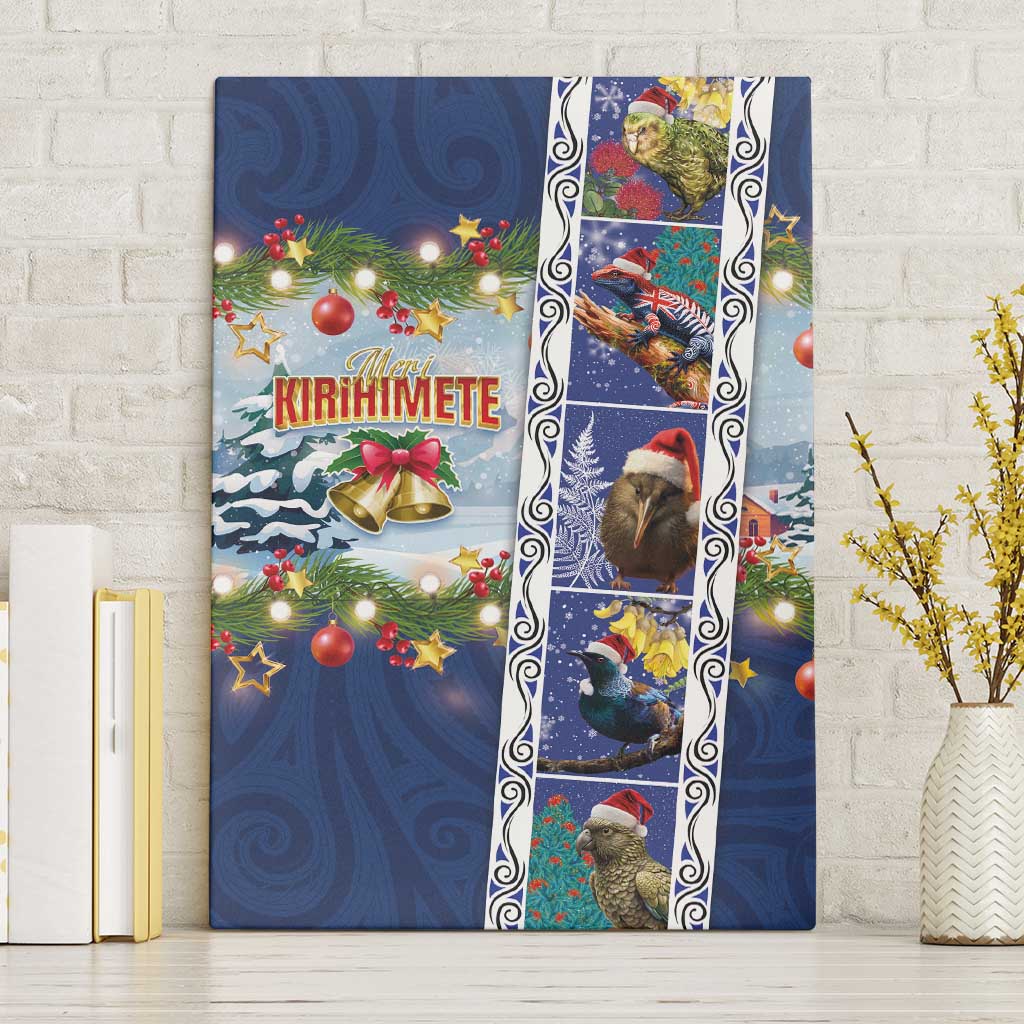 New Zealand Merry Christmas Canvas Wall Art Maori Animals, Koru Tattoo - Blue Xmas Style LT03 Without Frame Blue - Polynesian Pride