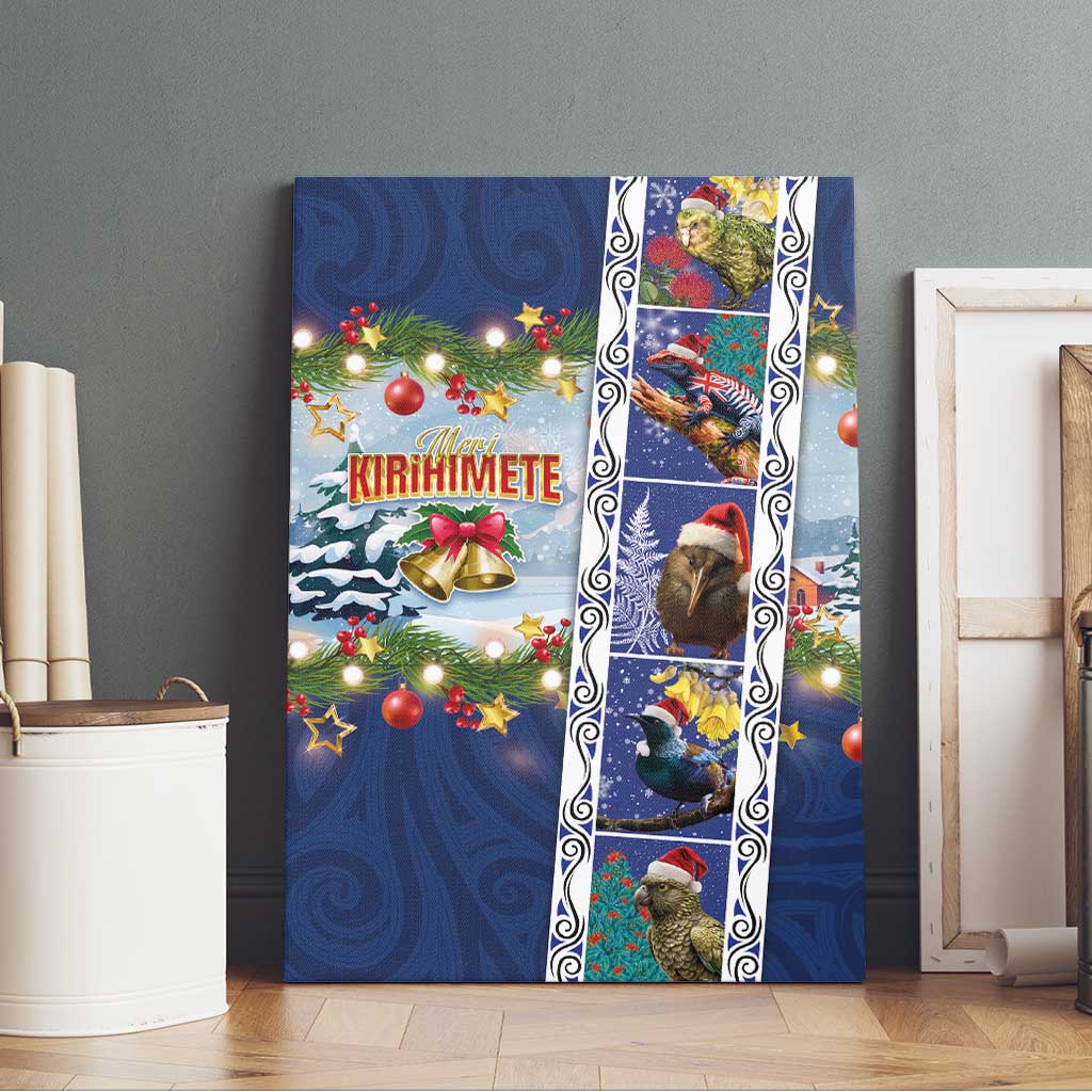 New Zealand Merry Christmas Canvas Wall Art Maori Animals, Koru Tattoo - Blue Xmas Style LT03 - Polynesian Pride