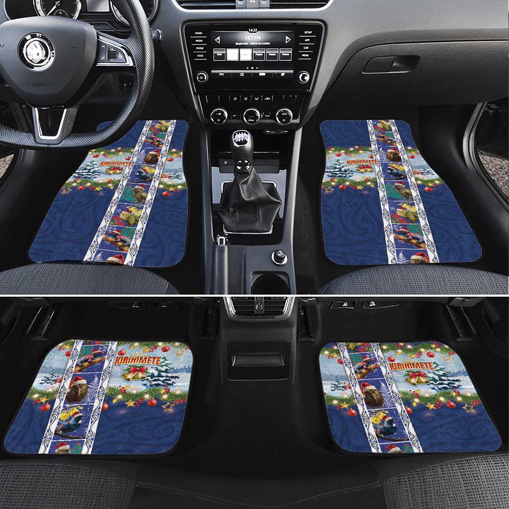 New Zealand Merry Christmas Car Mats Maori Animals, Koru Tattoo - Blue Xmas Style LT03 Set 4pcs Blue - Polynesian Pride