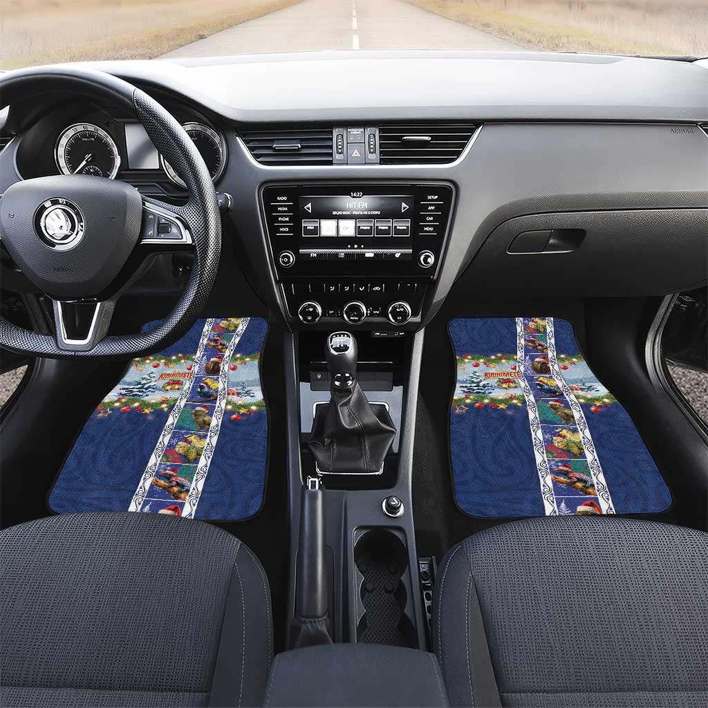 New Zealand Merry Christmas Car Mats Maori Animals, Koru Tattoo - Blue Xmas Style LT03 Set 2pcs - Front Blue - Polynesian Pride