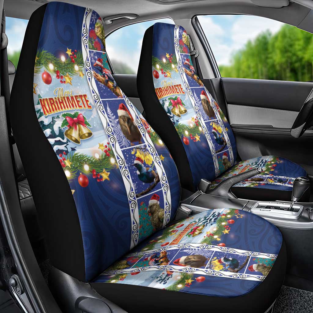 New Zealand Merry Christmas Car Seat Cover Maori Animals, Koru Tattoo - Blue Xmas Style LT03 - Polynesian Pride