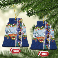 New Zealand Merry Christmas Ceramic Ornament Maori Animals, Koru Tattoo - Blue Xmas Style LT03 Bell Flake Blue - Polynesian Pride