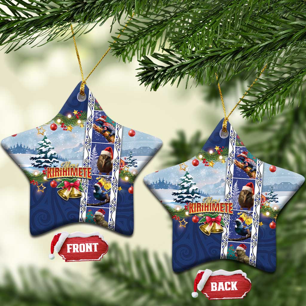 New Zealand Merry Christmas Ceramic Ornament Maori Animals, Koru Tattoo - Blue Xmas Style LT03 Star Blue - Polynesian Pride