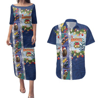 New Zealand Merry Christmas Couples Matching Puletasi and Hawaiian Shirt Maori Animals, Koru Tattoo - Blue Xmas Style LT03 Blue - Polynesian Pride