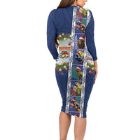 New Zealand Merry Christmas Family Matching Long Sleeve Bodycon Dress and Hawaiian Shirt Maori Animals, Koru Tattoo - Blue Xmas Style LT03 - Polynesian Pride