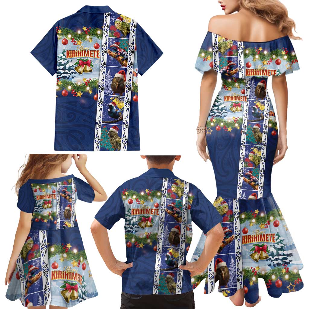 New Zealand Merry Christmas Family Matching Mermaid Dress and Hawaiian Shirt Maori Animals, Koru Tattoo - Blue Xmas Style LT03 - Polynesian Pride