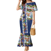 New Zealand Merry Christmas Family Matching Mermaid Dress and Hawaiian Shirt Maori Animals, Koru Tattoo - Blue Xmas Style LT03 Mom's Dress Blue - Polynesian Pride