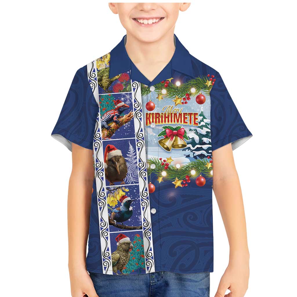 New Zealand Merry Christmas Family Matching Mermaid Dress and Hawaiian Shirt Maori Animals, Koru Tattoo - Blue Xmas Style LT03 Son's Shirt Blue - Polynesian Pride