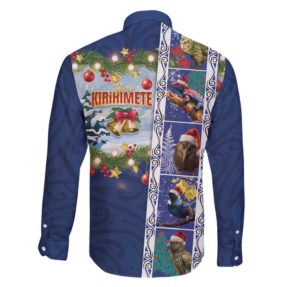 New Zealand Merry Christmas Family Matching Off The Shoulder Long Sleeve Dress and Hawaiian Shirt Maori Animals, Koru Tattoo - Blue Xmas Style LT03 - Polynesian Pride