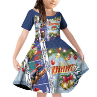 New Zealand Merry Christmas Family Matching Off Shoulder Short Dress and Hawaiian Shirt Maori Animals, Koru Tattoo - Blue Xmas Style LT03 Daughter's Dress Blue - Polynesian Pride