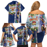 New Zealand Merry Christmas Family Matching Off Shoulder Short Dress and Hawaiian Shirt Maori Animals, Koru Tattoo - Blue Xmas Style LT03 - Polynesian Pride