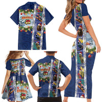 New Zealand Merry Christmas Family Matching Short Sleeve Bodycon Dress and Hawaiian Shirt Maori Animals, Koru Tattoo - Blue Xmas Style LT03 - Polynesian Pride